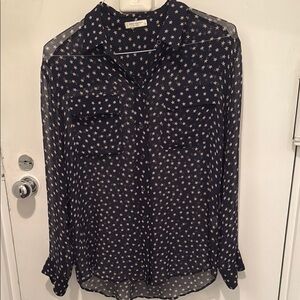 Equipment Blue Buttoned Notched Collar Blouse